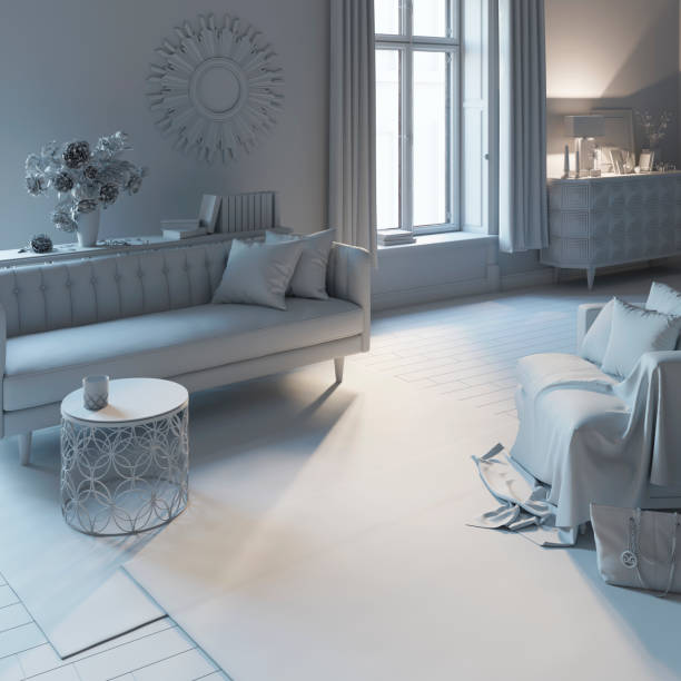 istock Living room with sofa and mirror in white computer stuff 1161314293