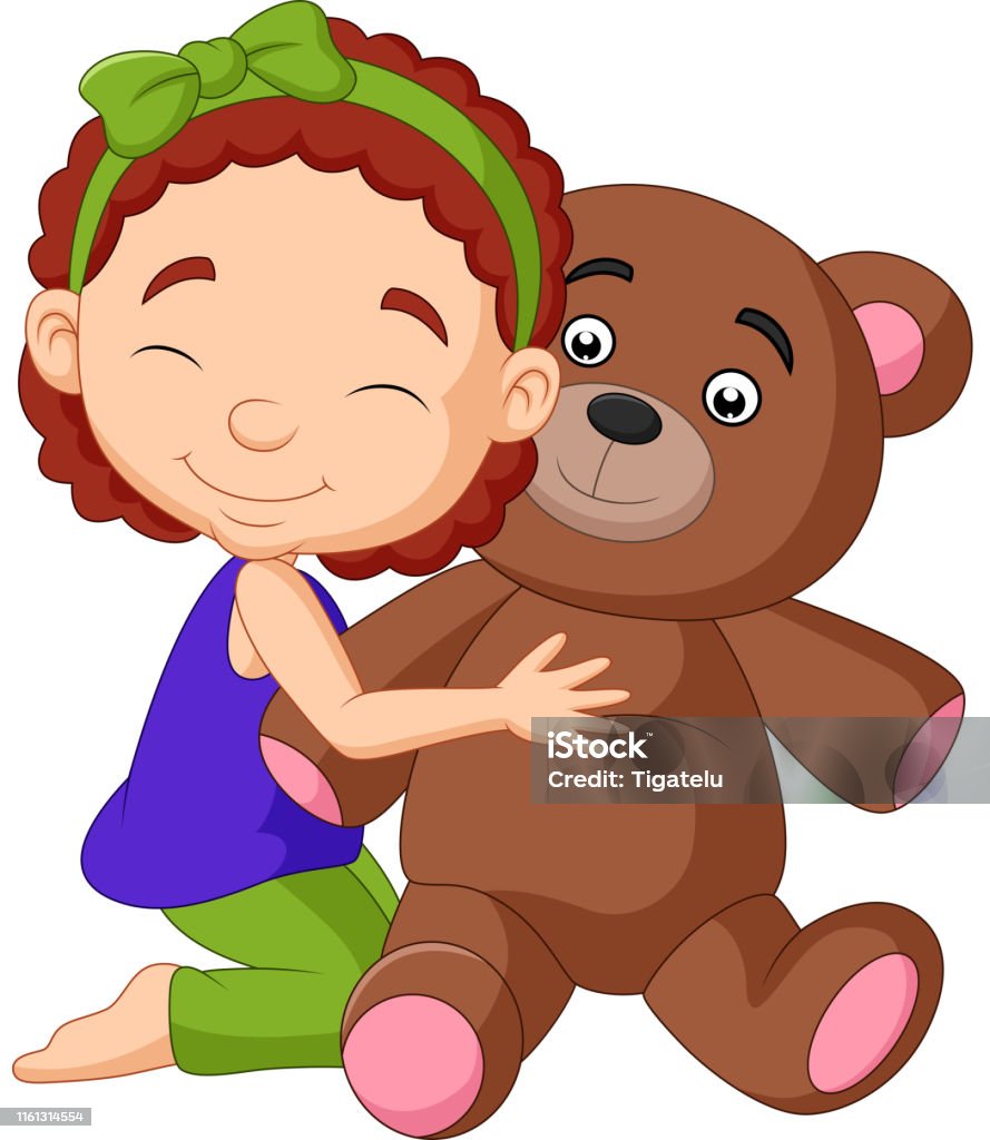 Hoạt Hình Cô Gái Nhỏ Ôm Gấu Bông Hình minh họa Sẵn có - Tải xuống ...