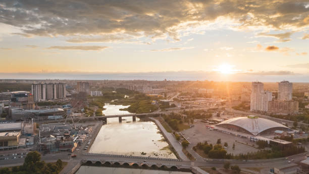 istock Aerial view; drone moving forward over the city center 1161319689