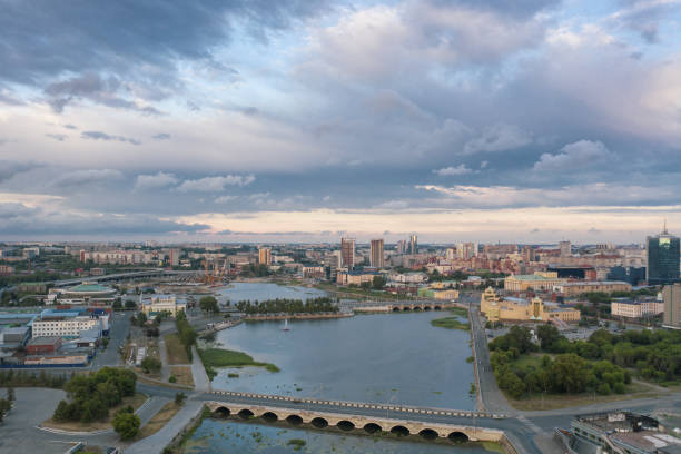 istock Aerial view; drone moving forward over the city center 1161319723