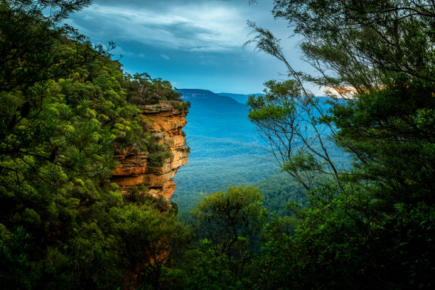 Blue Mountains Australia Sandstonec cliffs and  bushland valleys of Blue Mountains Australia sandstone photos stock pictures, royalty-free photos & images