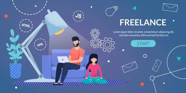 Vector illustration of Webpage Advertising Freelance Remote Work at Home