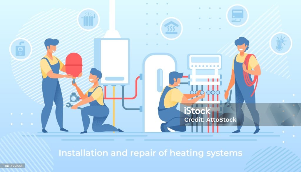 Installation And Repair Of Electric Heating System Stock Illustration -  Download Image Now - Technician, Climate, Making - iStock