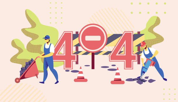 404 Error. Workers Destroying Asphalt, Road Repair 404 Error. Men Workers Destroying Old Asphalt with Jackhammer and Remove Soil with Wheelbarrow. Bagger Excavating Work on Foundation, Road Repair, House Construction Cartoon Flat Vector Illustration bagger stock illustrations