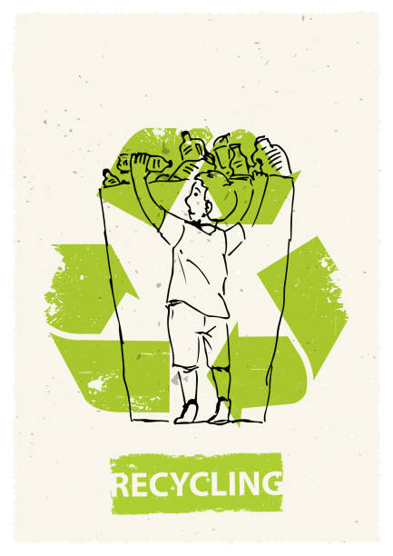 ilustrações, clipart, desenhos animados e ícones de o menino joga o frasco plástico no dumpster para recicl o - rescue can