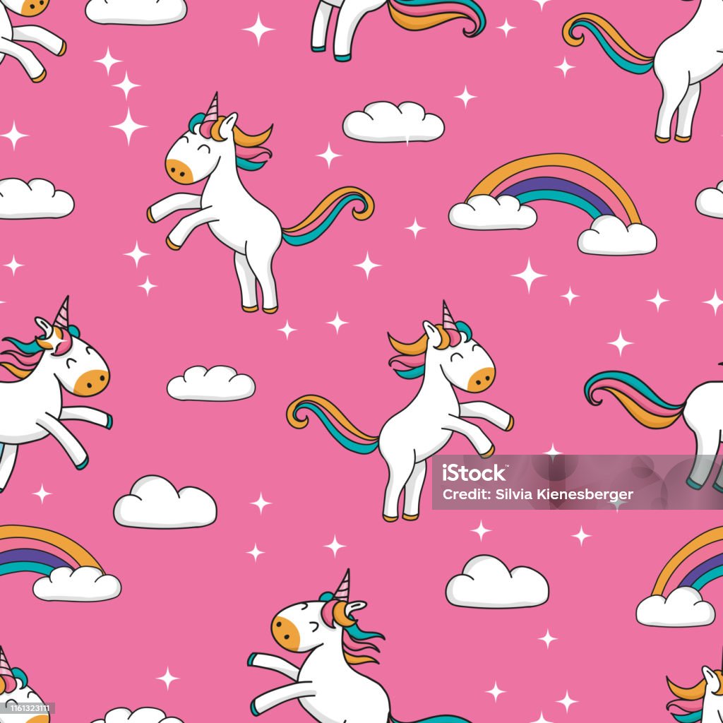 Ilustración de Patrón Sin Costuras Con Lindos Unicornios De Dibujos Animados Dibujados A Mano Y Diseño Arco Iris En Fondo De Brillo Rosa Fondo De Repetición Dulce Grande Para Textiles Banners Fondos Ilustración de Patrón Sin Costuras Con Lindos Unicornios De Dibujos Animados Dibujados A Mano Y Diseño Arco Iris En Fondo De Brillo Rosa Fondo De Repetición Dulce Grande Para Textiles Banners Fondos