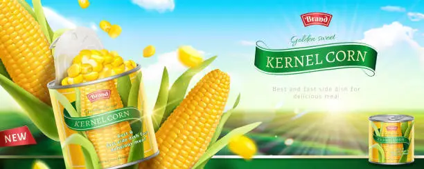 Vector illustration of Premium kernel corn can banner