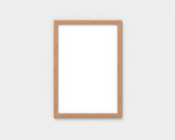 istock Vertical wooden frames mockup with a border hanging on the wall. Empty base for picture or text. 3D rendering. 1161325738