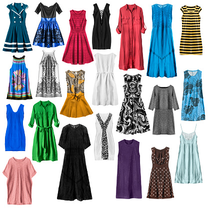 Set of colorful dresses isolated over white