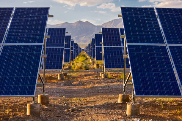 istock Outdoor solar photovoltaic panel, desert weathered zone 1161334727