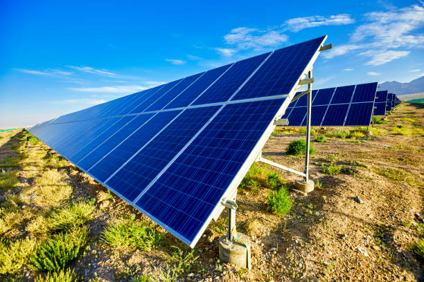 istock Outdoor solar photovoltaic panel, desert weathered zone 1161334736
