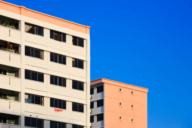 Singapore-22 FEB 2019:Singapore HDB residential building in blue sky background view