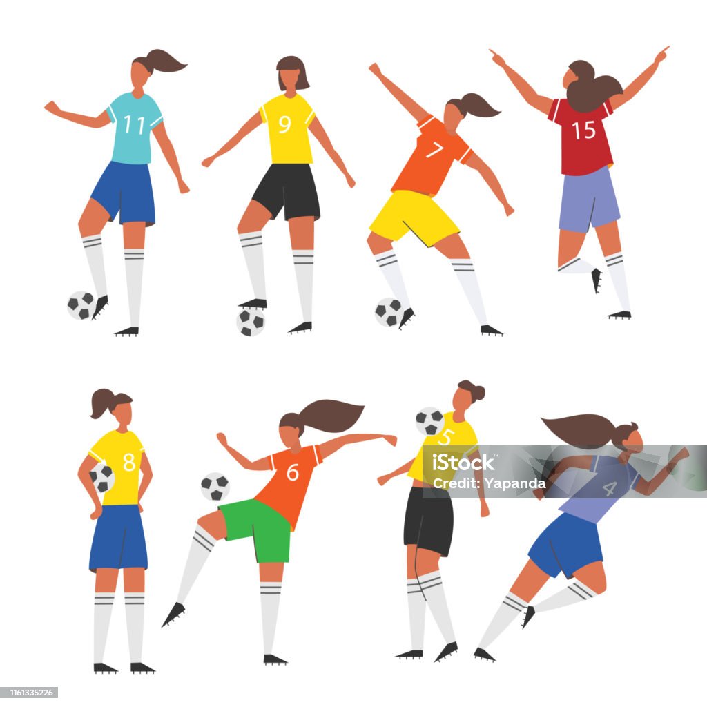 Mujeres futbolistas. Ilustración vectorial de fútbol femenino. - arte vectorial de Fútbol libre de derechos