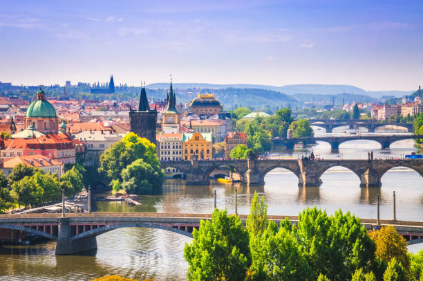 istock Panorama view on bridges over Vltava river in Prague city 1161342776