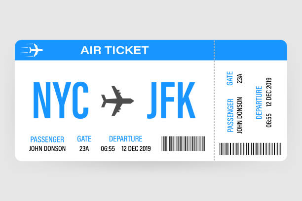 modernes und realistisches flugticketdesign mit flugzeit und passagiername. vektor-illustration. - air vehicle airplane commercial airplane private airplane stock-grafiken, -clipart, -cartoons und -symbole