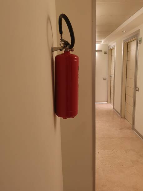 istock fire extinguisher in the hotel corridor 1161343077