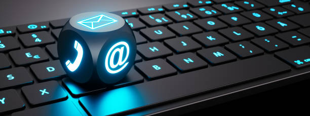 istock Dice with communication symbols on keyboard 1161344489