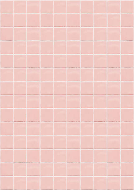 Pink ceramic square mosaic tiles texture background. Pink bathroom wall tile. Vertical picture.