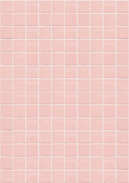 Pink ceramic square mosaic tiles texture background. Pink bathroom wall tile. Vertical picture. stock photo