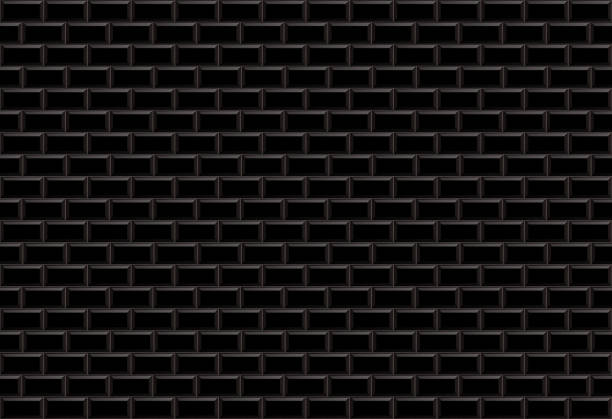 Black ceramic metro tile wall texture background. stock photo