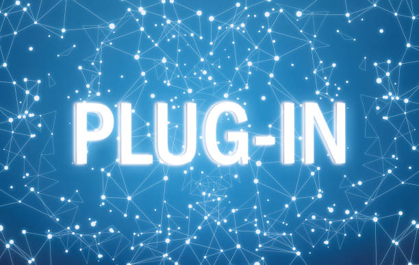 デジタルインターフェイスと青色のネットワークの背景にプラグイン - hubcap electric plug network connection plug electricity点のイラスト素材／クリップアート素材／マンガ素材／アイコン素材
