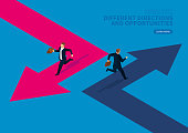 istock Two businessmen run in different directions 1161348940