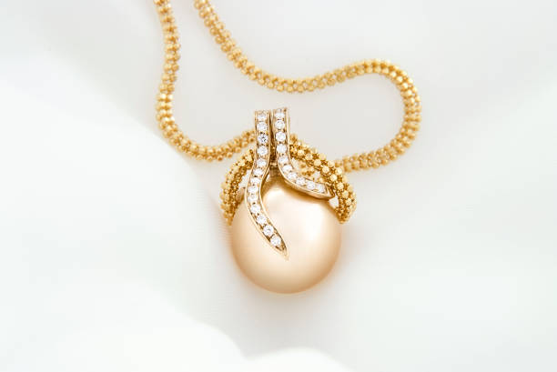 South Sea Golden Pearl Pendant With Diamonds stock photo