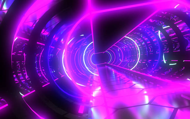 istock 3D  abstract tunnel with neon lights. 1161350747