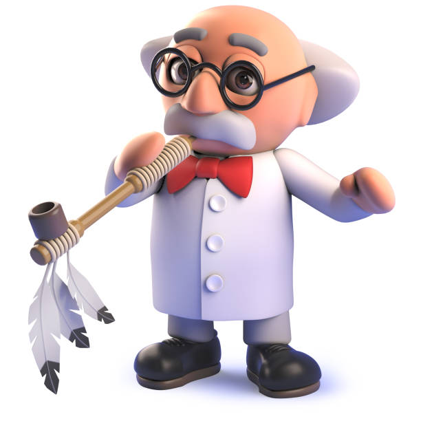 istock Mad scientist professor character smoking an American peace pipe 1161352095