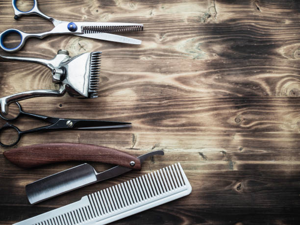 istock old rusty barber shop tools on wood background 1161355586