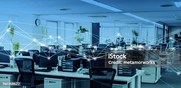 istock Business office and communication network concept. 1161358622