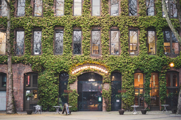 Seattle, USA - January 21st, 2015: Its the Grand Central Building, plant covered building in Occidental Square, Seattle Pioneer Square Washington.