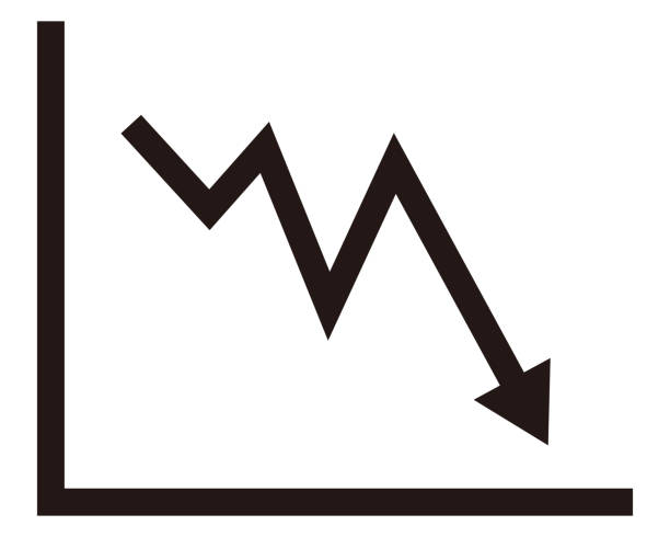 illustrazioni stock, clip art, cartoni animati e icone di tendenza di illustrazione di una freccia rivolta verso il basso. illustrazione del grafico a linee - graph arrow sign chart single line