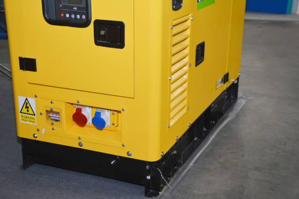istock Close up on standby power diesel backup generator for home  with control panel 1161362754
