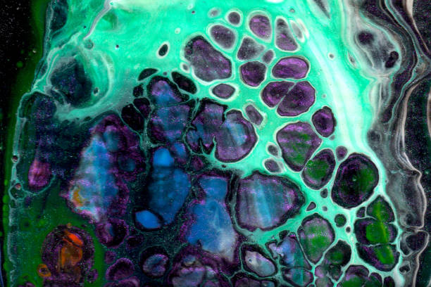 acryl pour malerei - psychedelic smoke colors green stock-fotos und bilder