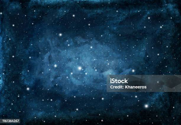 Watercolor Night Sky Background With Stars Stock Illustration - Download Image Now - Outer Space, Star - Space, Star Shape