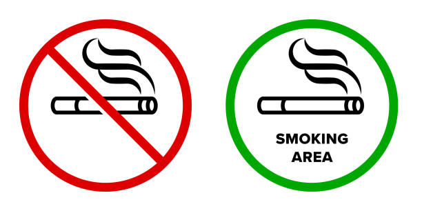 Smoking area and no smoking vector icons. Cigarette smokers zone, smoking permitted and forbidden logo sign Smoking area and no smoking vector icons. Cigarette smokers zone, smoking permitted and forbidden logo sign fumar stock illustrations