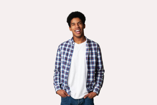 Afro Teenage Guy Posing with Hands in Pockets