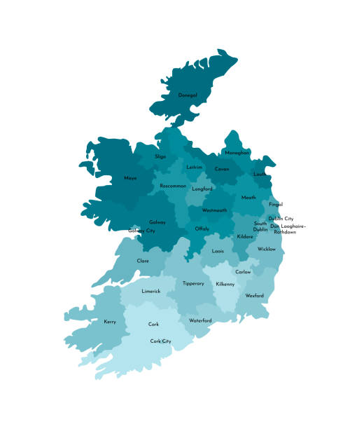 wektor izolowane ilustracja uproszczonej mapy administracyjnej republiki irlandii. granice i nazwy regionów. kolorowe niebieskie sylwetki khaki - munster province illustrations stock illustrations