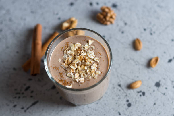 istock Chocolate milk smoothie with oatmeal and nuts 1161367725
