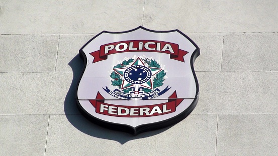 Scenery Of Brazilian Federal Police Sign On Building Exterior During The Day In Rio De Janeiro Brazil South America