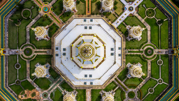 istock Aerial view Phra Maha Chedi Chai Mongkol or Phanamtip temple, Roi Et, Thailand. 1161377653