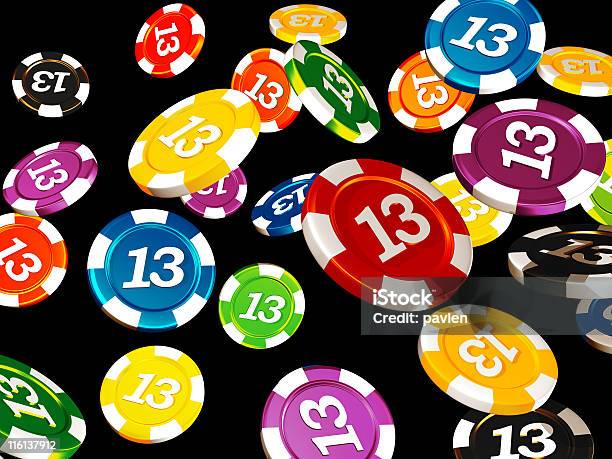 Casino Chips Stock Photo - Download Image Now - Luck, Number 13, Black Background