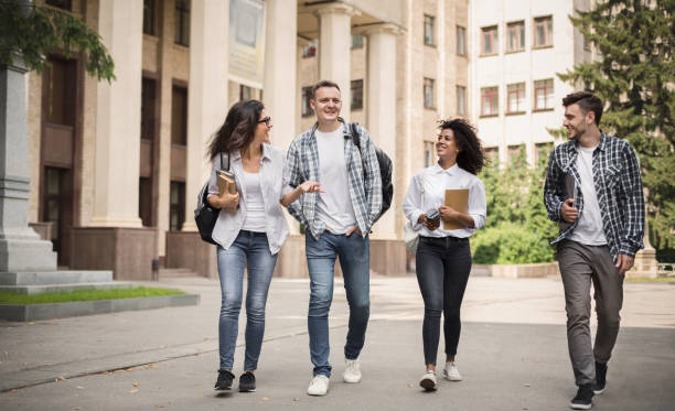 istock Multiethnic group of students walking together 1161384942