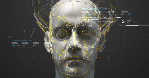 istock Futuristic Robot Head With Cables Around His Head - 3D Illustration Render 1161387852