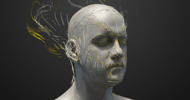 istock Abstract Robot Head With Cables Around His Head - 3D Illustration Render 1161387877