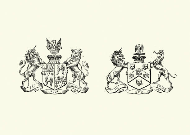 ilustrações de stock, clip art, desenhos animados e ícones de coat of arms, victorian 19th century - insignia