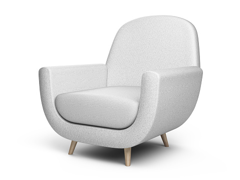 White color armchair. Style modern chair isolated on a white background. 3d illustration.