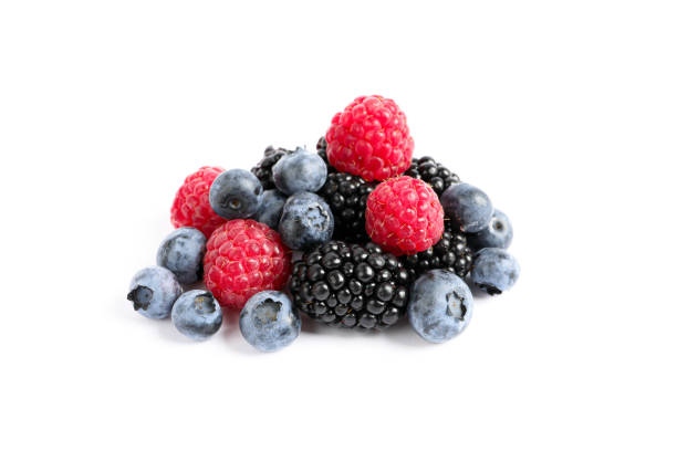 istock Group of fresh berries isolated on white background, close up 1161390182