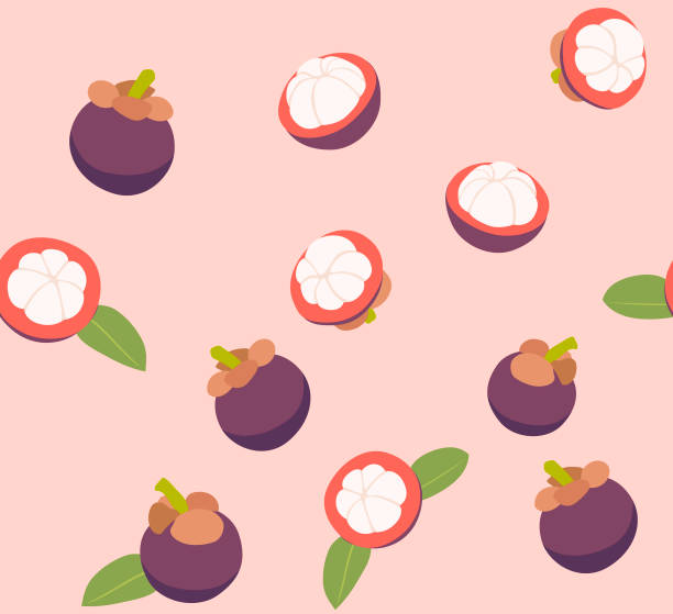 タイからのマンゴスティーンシームレスパターン - mangosteen fruit tropical fruit backgrounds点のイラスト素材／クリップアート素材／マンガ素材／アイコン素材